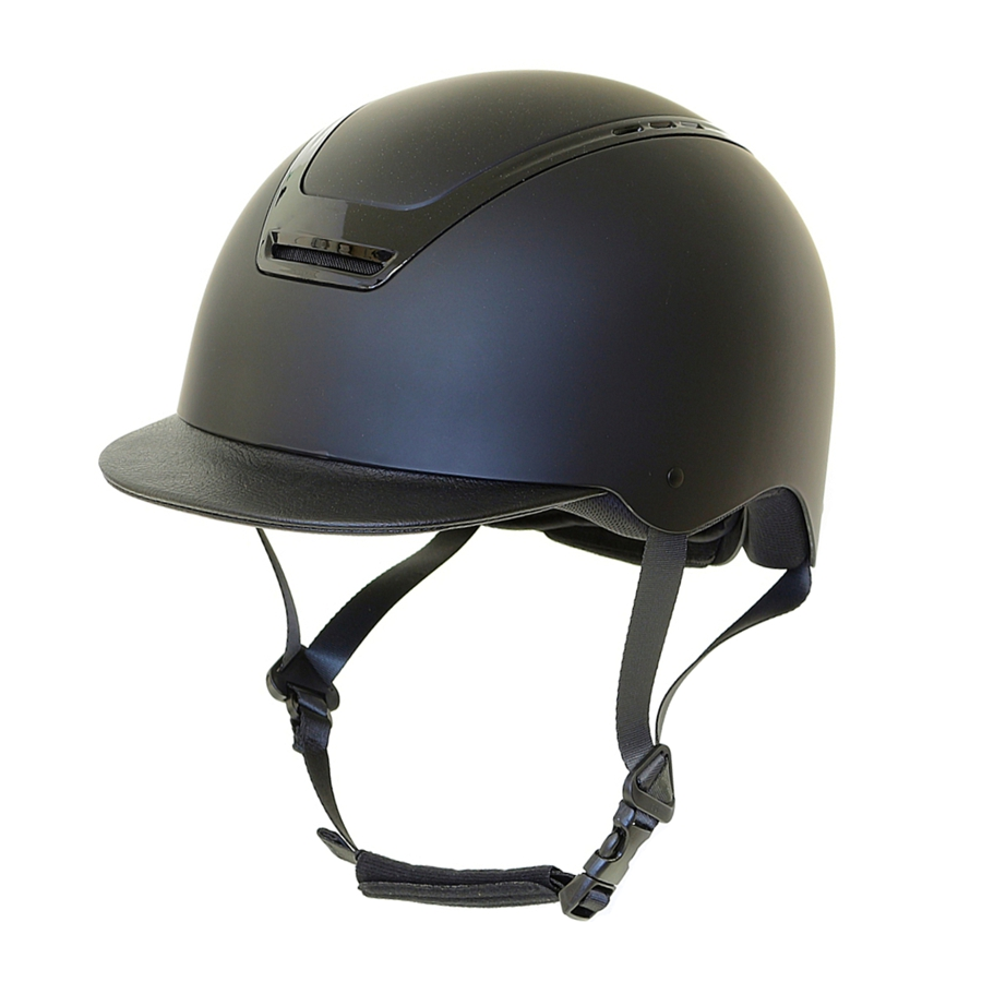 CASCO OPACO CON INSERTO LUCIDO NERO VISIERA PELLE SINT